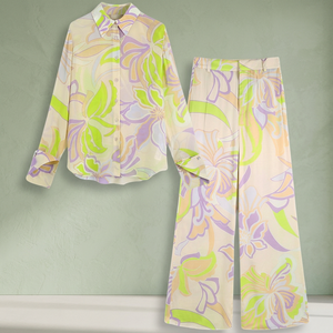 2022 Women's Casual Digital Printed Nonwoven Long Sleeve Top & <b>Trousers</b> 2-Piece Loose Chiffon Spring Suit - Product Image 3