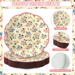 Ensemble <span class=keywords><strong>de</strong></span> vaisselle jetable biodégradable en forme <span class=keywords><strong>de</strong></span> fleur pour fête du thé aux fleurs sauvages modernes avec serviettes en <span class=keywords><strong>papier</strong></span> dorées pour les fêtes <span class=keywords><strong>de</strong></span> Noël - Product Image 3