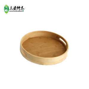 Bamboo round <b>tray</b> with handles, suitable for home use, including desserts, fruits, and <b>tea</b>. Source manufacturer. - Product Image 2