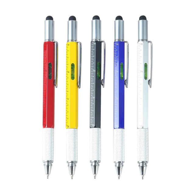 High Quality 6-in-1 Screen for Stylus Metal Ballpoint Pen Multifunctional Tool with Screwdriver Level Scale Promotional Logo Pen