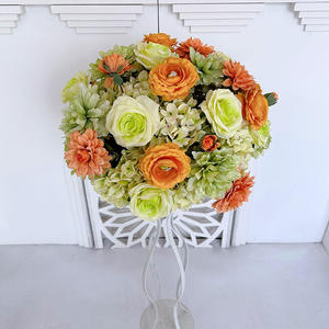 Artificial Flower Ball Orange Peony Green <b>Rose</b> Mixed Arrangement Centerpiece for Wedding Decorations - Product Image 2