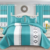 Ensemble de draps de lit 6 pièces personnalisable en coton lavé, motif géométrique turquoise, 200 fils, pour chambre d'hôtes