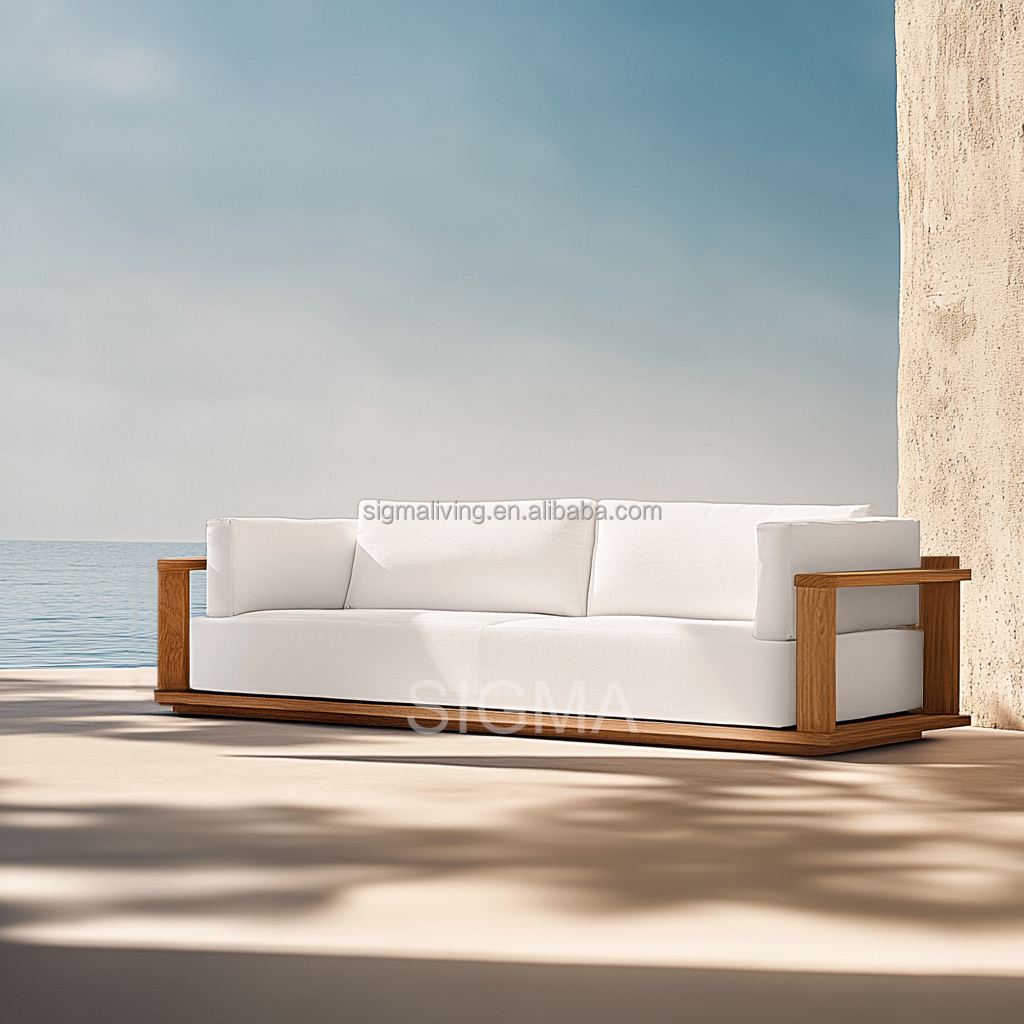 2025 New Arrival Luxury Patio Garden Outdoor Set Waterproof Fabric Sofa Wooden Frame for Hotels Villas Parks Hot Sale Courtyard