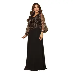 Goed Verkopende Kralen Moslim Indonesian Maxi Womens Avondjurk Kant Plus Size Zwarte Jurk Vrouwen Avondfeest