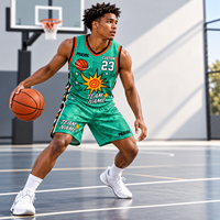 Maillot de basket personnalisé vert et blanc All Stars, col en V, imprimé rétro Sun Star, sublimation intégrale, vêtements d'équipe personnalisés en gros, USA
