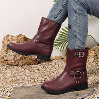 Bottines mi-mollet pour femmes, avec boucle en métal, talon épais, bout rond, à enfiler, bottines tendance pour l'hiver/le printemps, usage quotidien