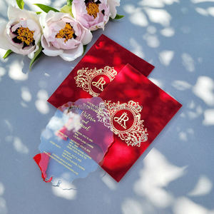 <span class=keywords><strong>Invitation</strong></span> de <span class=keywords><strong>mariage</strong></span> en <span class=keywords><strong>plexiglas</strong></span> Offre Spéciale avec des billets de coing d'impression d'aluminium d'enveloppe de velours rouge personnalisés - Product Image 2