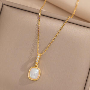 Nouveau Collier Pendentif Carré Œil de Chat de Luxe pour Femme HY, Chaîne de Clavicule Haut de Gamme, Accessoires Tendance, Boucles d'Oreilles Style Chaud - Product Image 3