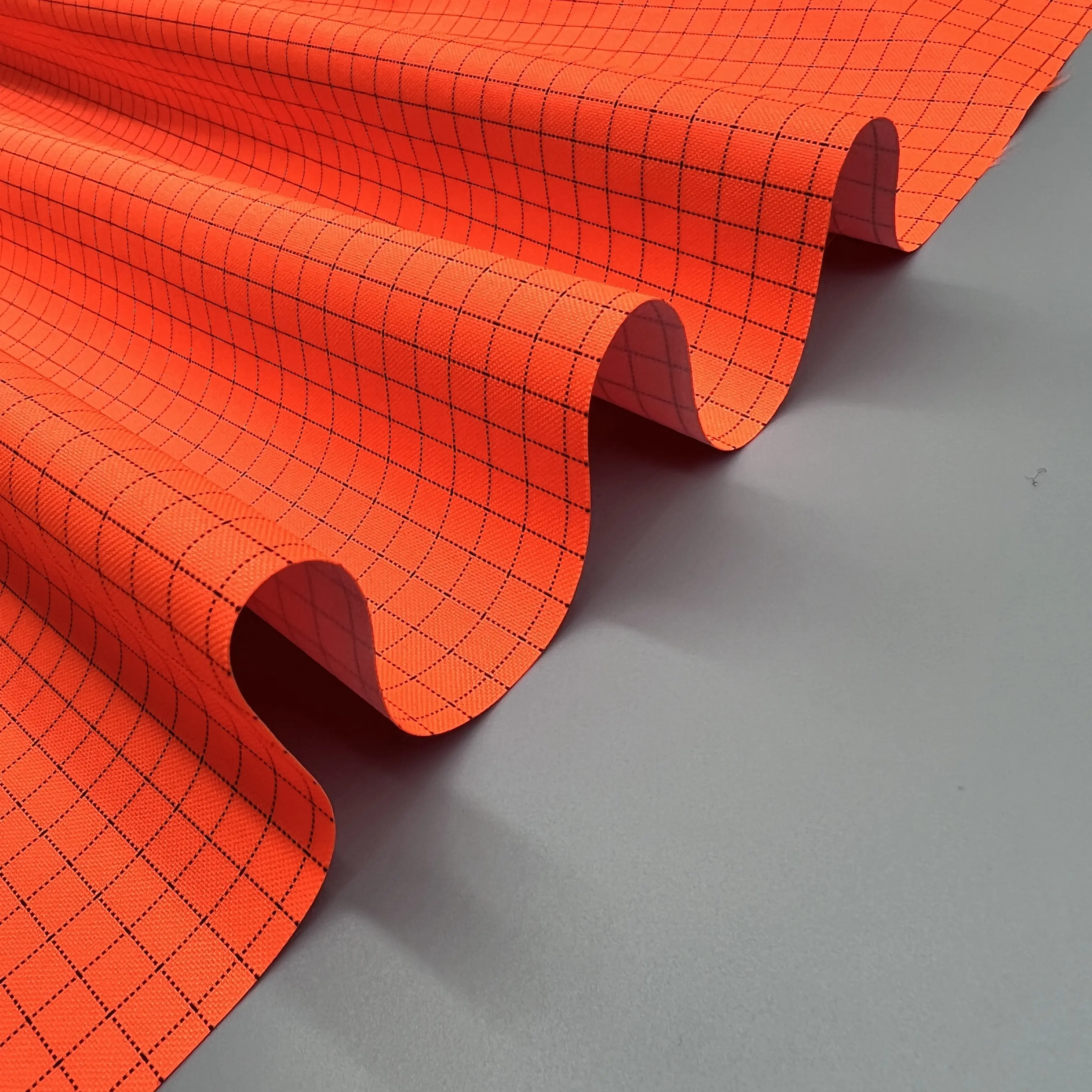 Impermeável PU revestido tenda saco resistente à chama laranja fluorescente Checkered condutor oxford tecido