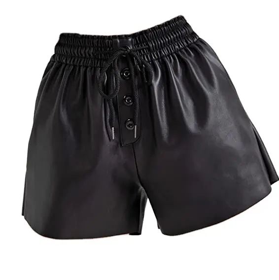 Custom new women's shorts casual loose rope four seasons wear PU elastic leather