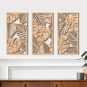 Peinture décorative en bois sculptée en 3D de style bohème avec des plantes abstraites ajourées, une décoration murale haut de gamme. - Product Image 2