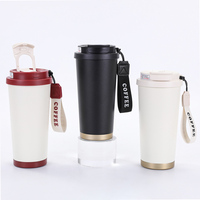 Mug à café isotherme en acier inoxydable à double paroi, thermos portable de voyage avec couvercle 2-en-1 et corde, cadeaux d'affaires