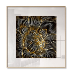 Vải nghệ thuật màu đen vàng hoa dòng tác phẩm nghệ thuật trừu tượng tường nghệ thuật vẽ tranh áp phích in với kính rõ ràng Acrylic trắng mat - Product Image 2