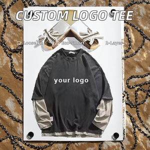 T-shirt en coton tricoté décontracté à logo personnalisé du fabricant OEM, coupe oversize à épaules tombantes, imprimé double couche, manches longues - Product Image 2