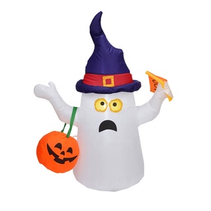 <span class=keywords><strong>Fantasma</strong></span> Inflable de Halloween de 4.9 Pies <span class=keywords><strong>con</strong></span> Sombrero de Bruja, Tela de Poliéster Naranja+Blanco, Iluminación LED - Product Image 1