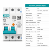 Disjoncteur différentiel TENGEN TGB1NLE-40 D32A D40A 3P 4P 30mA 380V 400V 6kA Courbes B/C/D Certifié CE CB UL