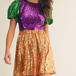 Özel Logo toptan kadın yaz çevre dostu tatlı pullu Mardi <span class=keywords><strong>Dress</strong></span> elbise ekip boyun kısa kollu rahat gevşek Fit - Product Image 1