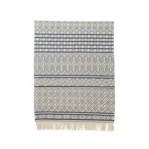 Geometric Pattern Flat <b>Weave</b> Wool Area Rug Bohemian Style Rectangle Shape with Fringe for Living Room Home Use - Product Image 1