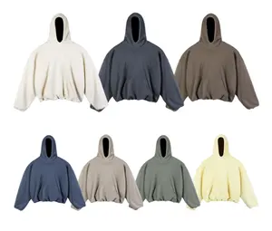 Hoodie katun pria kelas berat gambar kustom bordir ukuran besar Pull Over tanpa tali bulu polos tebal Hoodie pria tanpa tali