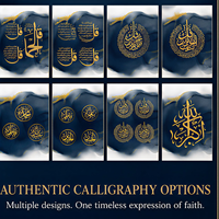 Décoration Murale Calligraphie Arabe Islamique Or Marine – Dix Motifs sur Toile – Idéal pour Salle de Prière, Ramadan, Salon et Intérieur de Maison