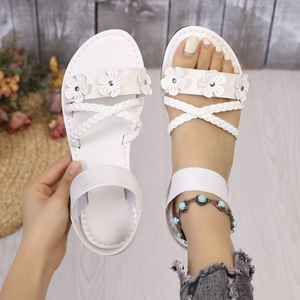 Women Flower Braided Flat <b>Sandals</b> <b>Elastic</b> Ankle Strap Open Toe Summer Casual Beach Ladies Flat Shoes - Product Image 3