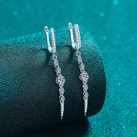 Boucles d'oreilles pendantes en argent sterling 925 avec moissanite, chaîne en cristal et solitaire, pour femme, cadeau