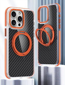 High Quality Carbon <strong>Fiber</strong> 360 Degree Rotating Ring Magnetic Mobile Phone Cover with Stand Protective Cell Phone Case - Product Image 2