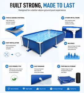 Piscina Rectangular Azul Sobre el Suelo con Estructura de Acero para Jardín Exterior, Patio Trasero, Uso Familiar - Product Image 3
