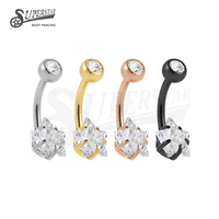 Perhiasan tindik pusar desain bintang CZ bening dengan pengaturan prong berulir dalam, terbuat dari titanium ASTM F136 SUPERSTAR.
