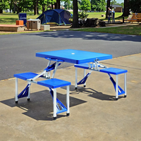 Table de repas pliante d'extérieur 4 places en PP, légère, facile à transporter, de haute qualité, au design européen, idéale pour les cours et les parcs