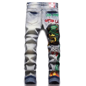 Pantalones de Mezclilla Ajustados de Alta Calidad, Diseño Personalizado de Fábrica, Impresión Digital, Estilo Desgastado, Diseño de Parches, Lavado a la Piedra, para Invierno - Product Image 2