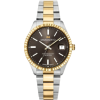 MAROSERTO Montre d'affaires bicolore pour homme, cadran brun foncé, bracelet en acier étanche 100M 316L ETA F06.115