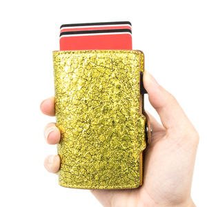 Portefeuille en cuir métallique doré de luxe Casekey avec pince à billets, étui à monnaie, porte-cartes automatique en métal RFID pour hommes - Product Image 5