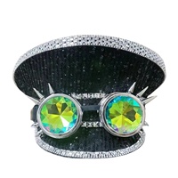 Casquettes de Capitaine Noires à Paillettes Personnalisées, 3 MOQ, avec Lunettes Steampunk et Strass à Pointes Argentées, pour Rave, Festival, Fête, Plage et Activités de Plein Air, Vente en Gros