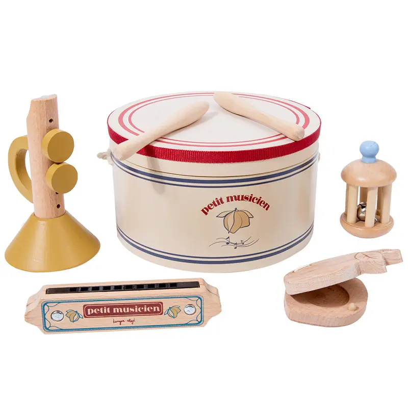 Houten Multifunctionele Vroege Simulatie Drum Hand Bell Kleine Muzikant Leren Speelgoed Montessori Houten Sensorisch Speelgoed Voor Kinderen