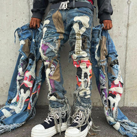 DIZNEW, Dernier Jean Slim Personnalisé avec Boutons, Jean Homme Vieilli Imprimé Style Boyfriend