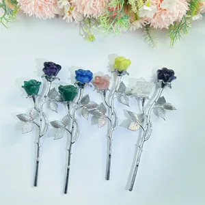 Bán Buôn Pha Lê Thủ Công Mỹ Nghệ Bạc Kim Loại Lá Fluorite Tinh Thần Chữa Bệnh Đá Rose Flower Đối Quà Tặng Trang Trí Nội Thất