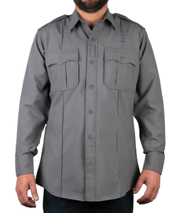 Active Men's Long Sleeve Breathable Comfortable Polyester Uniform Shirt 4 Pockets Hidden Zipper Needle Detection Heat Workwear