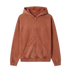 Nouveau style – Sweat à capuche vintage délavé à l'acide, entièrement zippé, haute qualité, 100 % coton épais, coupe ample, streetwear, épaules tombantes - Product Image 1