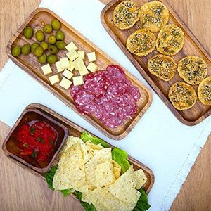 Plateau de service en acacia Assiettes à fromage Assiettes à dîner rectangulaires Lot de 3 pour la salle à manger - Product Image 5
