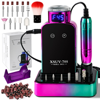 Vente en gros de perceuse à ongles portable avec base pour salon de manucure, sans chauffage, silencieuse, efficace, rechargeable, modèle XSUV-708, couleur irisée
