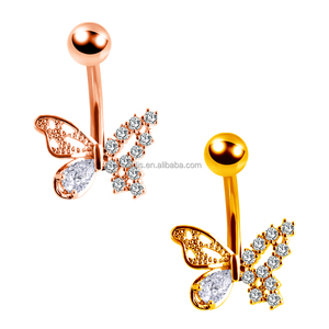 Anello da <span class=keywords><strong>ombelico</strong></span> in acciaio inossidabile con zirconi a forma di farfalla, placcato <span class=keywords><strong>argento</strong></span>/oro, gioiello per <span class=keywords><strong>piercing</strong></span>, anello per <span class=keywords><strong>ombelico</strong></span> per matrimonio - Product Image 4