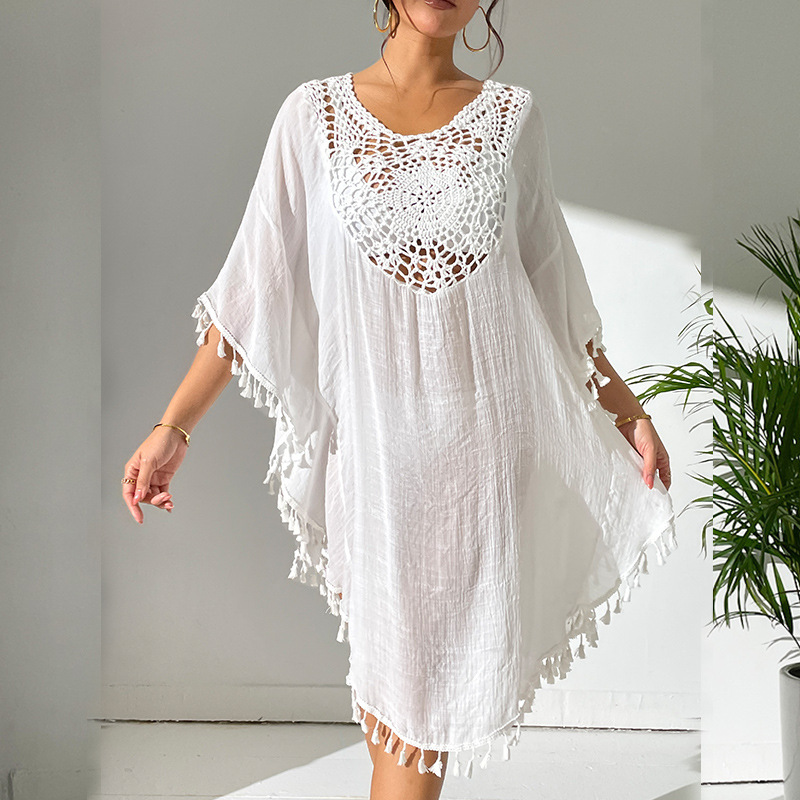 white crochet beach cover up dress Flamenco Lace Crochet Beach Cover Up Dress main image 0