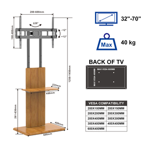 32"-70" Height Adjustable Modern Universal TV Mount TV Floor Stand Base Tv Cart With Wheels and <strong>Laptop</strong> Wood <strong>Shelf</strong> MSD006MT - Product Image 3