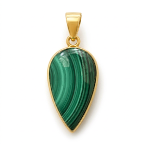 Pendentif ovale en malachite naturelle de haute qualité en argent sterling plaqué or, bijoux de mariage unisexe, vente en gros Rajasthan - Product Image 1