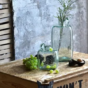 Bixuan Vasen mund geblasenes Blumen arrangement Blaugrüne gewellte Glasvase mit hand gefertigtem Griff Milch flaschenform Tisch dekoration Mittelstücke