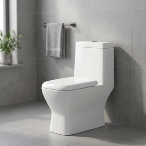 WC monobloc en céramique de style italien, en porcelaine blanche, à poser au sol, avec siphon - Product Image 1
