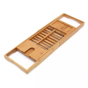 Extendable Bathroom Shelf Bathtub Tray Shower Caddy Bamboo Bath Tub Rack Towel Wine Book Holder Storage Bath Organization