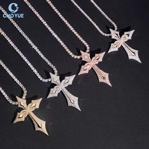 CHOYUE Iced Out Moissanite Cross Pendant 925 <b>Silver</b> 18K Gold Plated Hiphop Jewelry Men's Religious <b>Charm</b> - Product Image 4