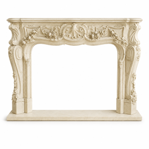 Traditional Marble <b>Fireplace</b> Mantel With Ornate Carving Super Cream Marfil Stone Indoor Wood Burning Hearth For Dining Room - Product Image 2